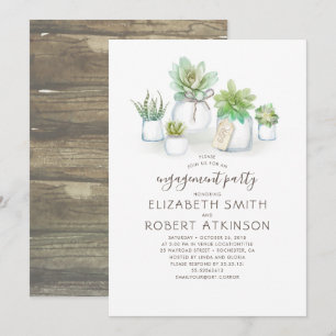 Mason Jar Succulents Rustic Engagement Party Invitation