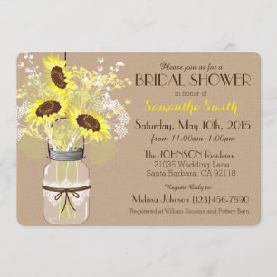 Mason Jar Sunflower Burlap Rustic Bridal Shower Invitation