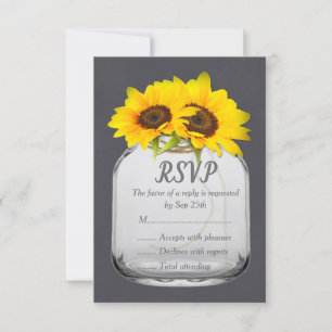Mason Jar Sunflower Chalkboard Wedding RSVP Card