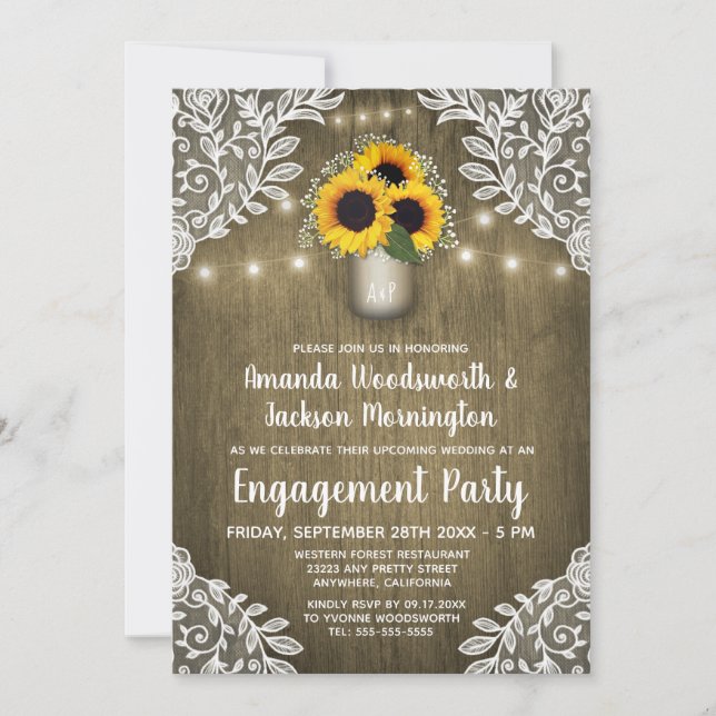 Mason Jar Sunflower Engagement Party Invitations (Front)