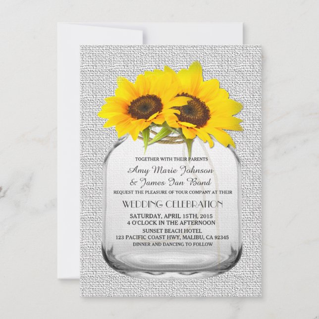 Mason jar sunflower wedding invites sunflwr8 (Front)