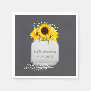 Mason Jar Sunflower  Wedding Paper Napkins