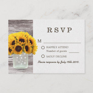 Mason Jar Sunflowers Barn Wood Wedding RSVP