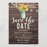 Mason Jar Sunflowers Bouquet Rustic Save the Date
