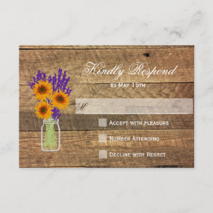 Mason Jar Sunflowers Wedding RSVP Cards