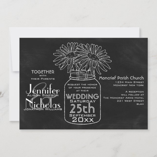 Mason Jar Typography Chalkboard Wedding Invitation (Front)