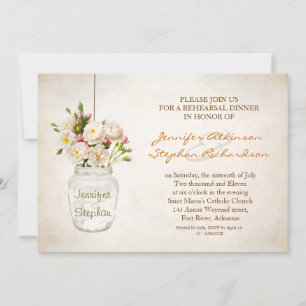 mason jar victorian flower rehearsal dinner invite