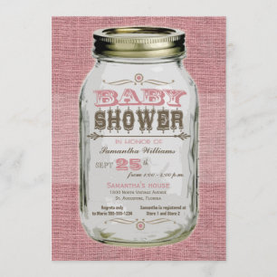 Mason Jar Vintage Look Girl Baby Shower Invitation