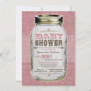 Mason Jar Vintage Look Girl Baby Shower Invitation