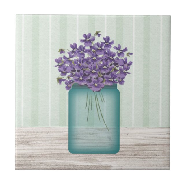 Mason Jar Violets Tile (Front)