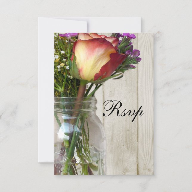 Mason Jar w/Rose and Wildflowers RSVP Card (Front)