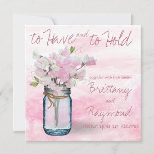 MASON JAR WATERCOLOR PINK SWEET PEAS INVITATION