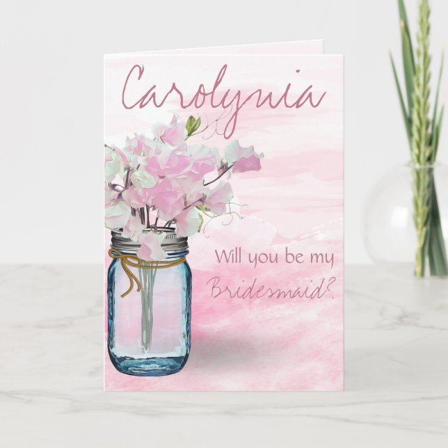 MASON JAR WATERCOLOR PINK SWEET PEAS INVITATION (Front)
