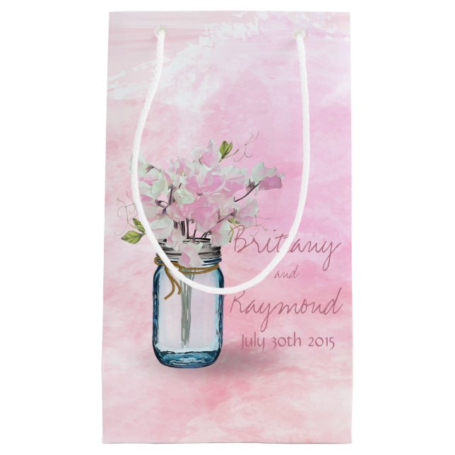 MASON JAR WATERCOLOR PINK SWEET PEAS SMALL GIFT BAG (Front)