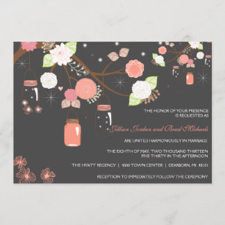 Mason Jar Wedding Invitation - Coral, Lime, Grey