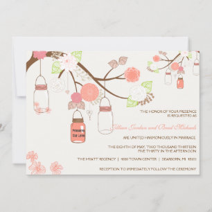 Mason Jar Wedding Invitation - Coral, Lime, White
