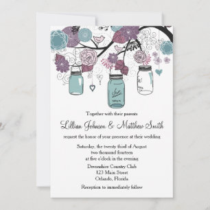 Mason Jar Wedding Invitation - Purple and Blue