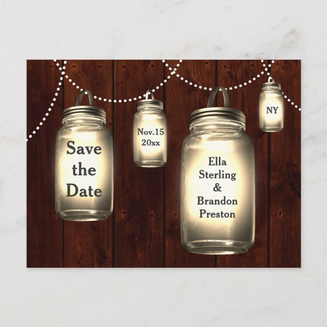 Mason Jar Wedding Save the Date Announcement Postcard (Front)