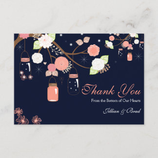 Mason Jar Wedding Thank You Card- Coral and Blue