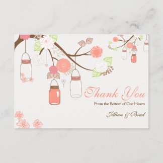 Mason Jar Wedding Thank You Card- Coral and White Card