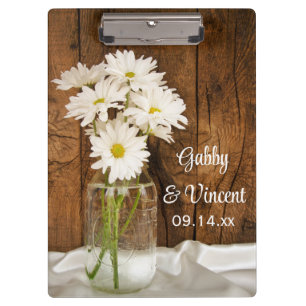 Mason Jar White Daisies Barn Wedding Planning Clipboard