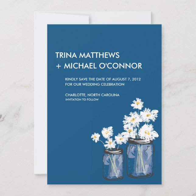 Mason Jar & White Daisies Save the Date (Front)