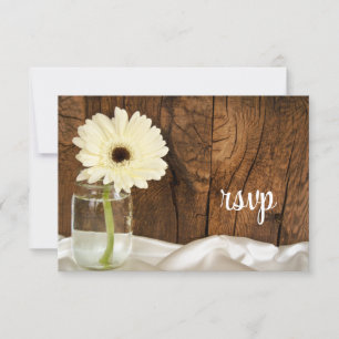 Mason Jar White Daisy Mariage campagnard carte RSV