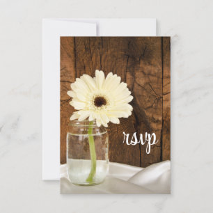 Mason Jar White Daisy Mariage campagnard carte RSV