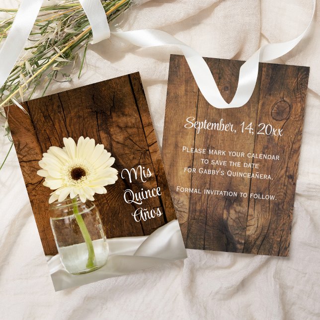 Mason Jar White Daisy Quinceañera Save the Date (Creator Uploaded)
