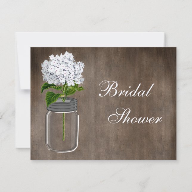 Mason Jar & White Hydrangea Rustic Bridal Shower Invitation (Front)