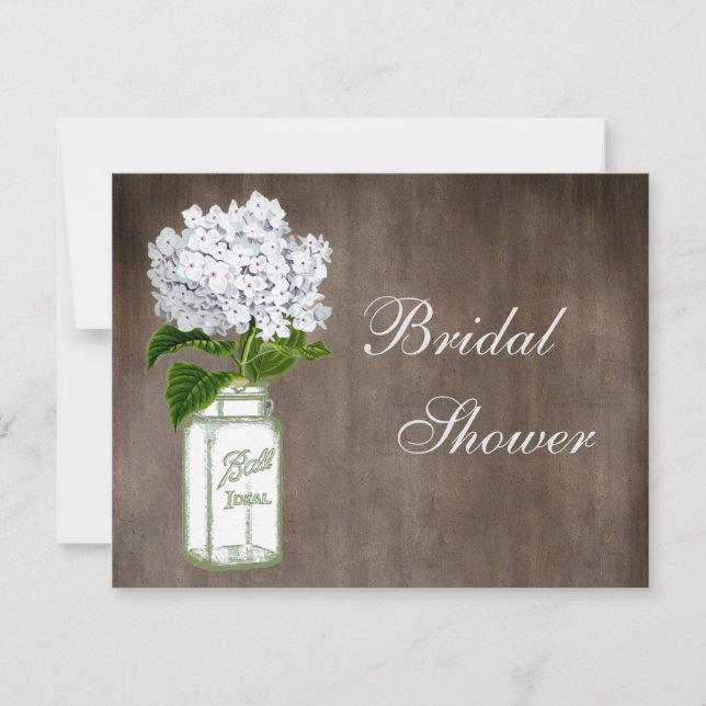 Mason Jar & White Hydrangea Rustic Bridal Shower Invitation (Front)