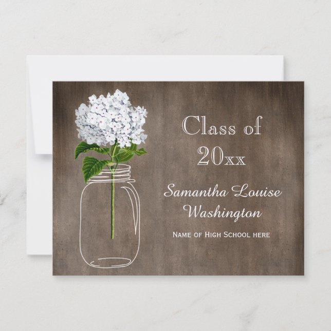 Mason Jar White Hydrangea Rustic Graduation Party Invitation (Front)