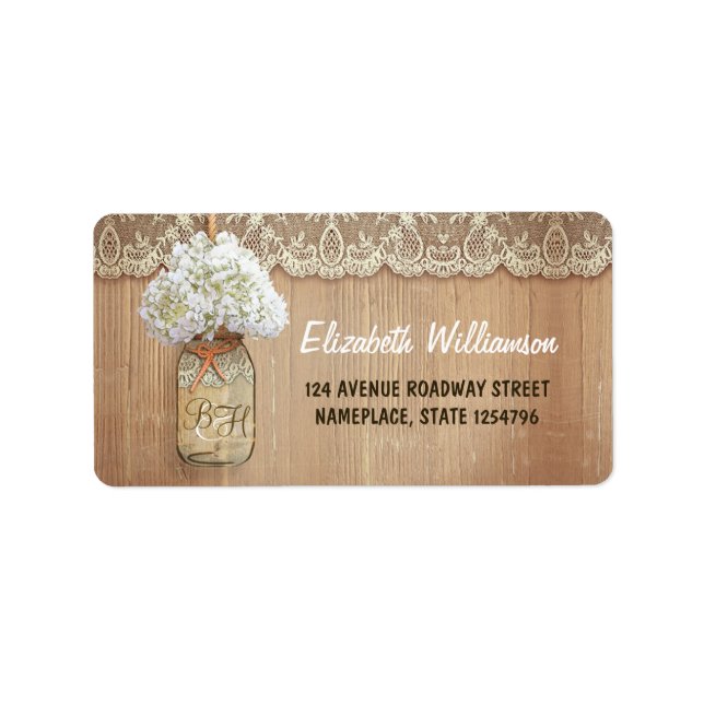 mason jar white hydrangea wedding label (Front)