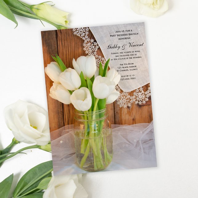 Mason Jar White Tulips Country Post Wedding Brunch Invitation (Creator Uploaded)
