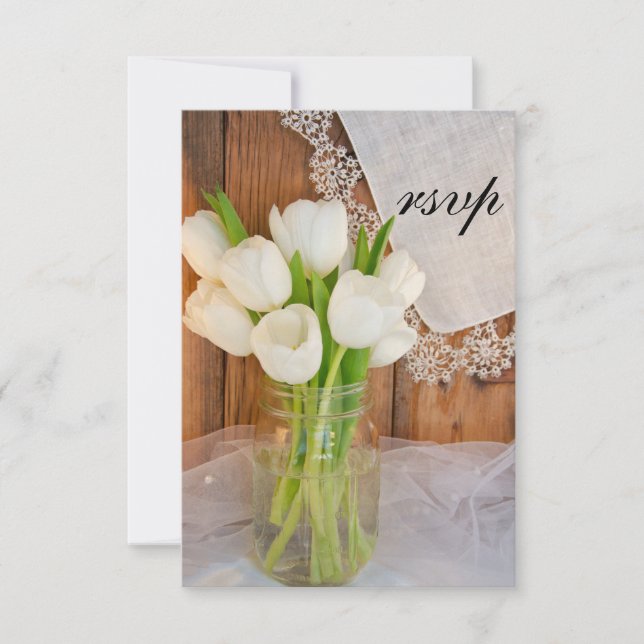 Mason Jar White Tulips Pays Grotte Mariage RSVP (Devant)