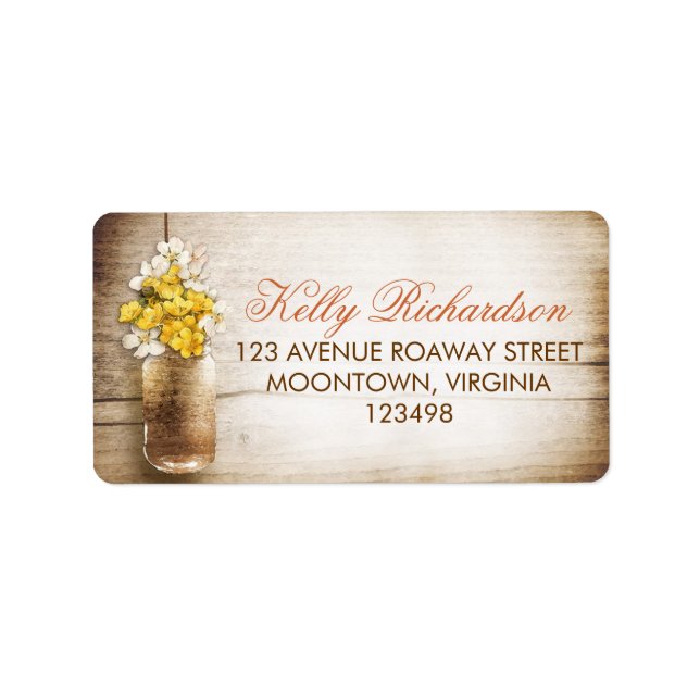 Mason jar & white yellow flowers address labels (Front)