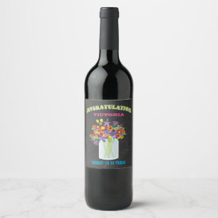 Mason Jar wild flowers Congratulations wine label