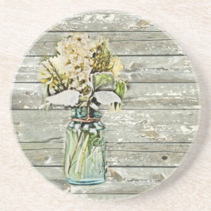 Mason jar wildflower barn wood french country coaster