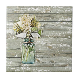 Mason jar wildflower barn wood french country tile