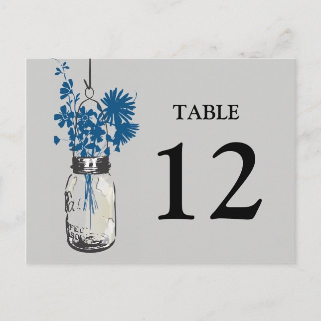 Mason Jar & Wildflowers Double sided Table Card (Front)