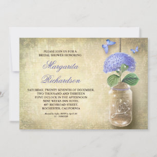 mason jar with blue flowers-bridal shower invites