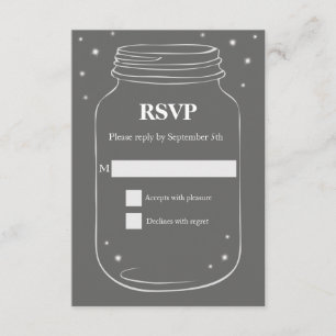 Mason Jar with Fireflies Wedding RSVP Grey