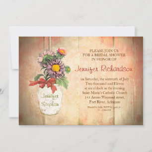 mason jar with flowers bridal shower invitation