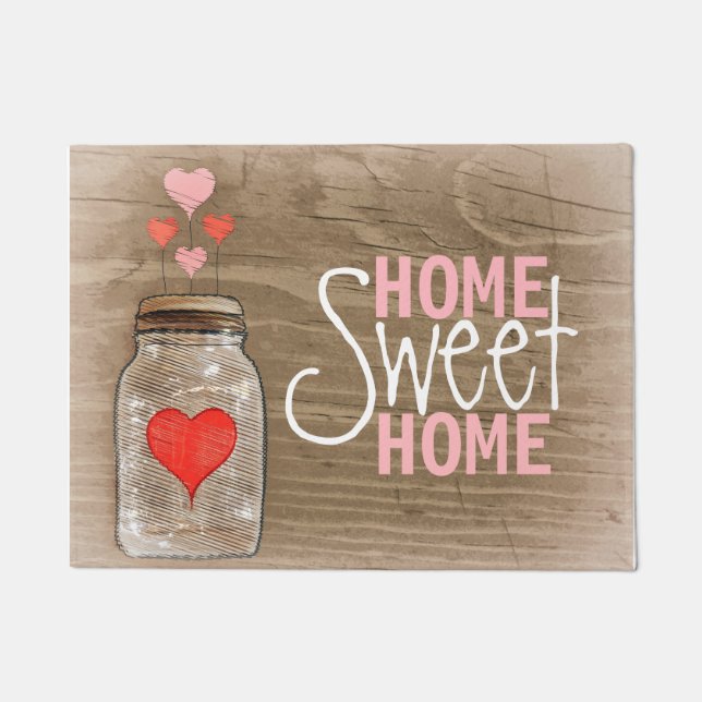 Mason Jar With Hearts Rustic Doormat (Front)