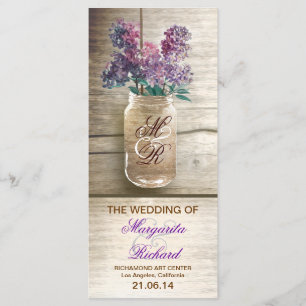 mason jar with lilacs rustic wedding programs