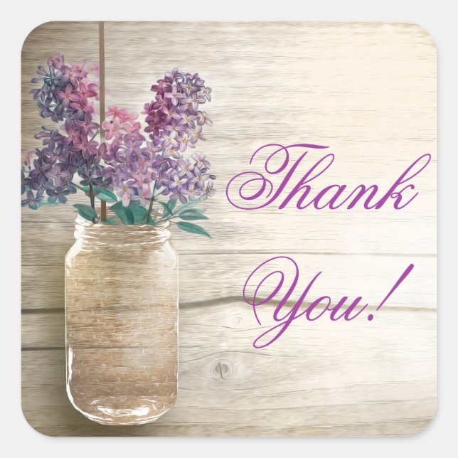mason jar with lilacs thank you stickers (Front)