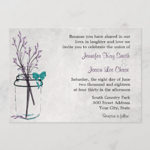Mason Jar with Purple Branches Wedding Invitations