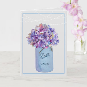 Mason Jar With Purple Hydrangeas  String Lights Card