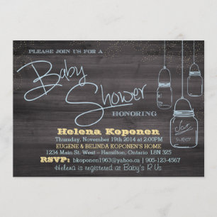 Mason Jar Wood Boy Baby Shower Invitation