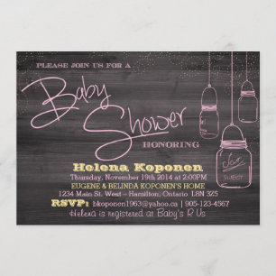 Mason Jar Wood Girl Baby Shower Invitation